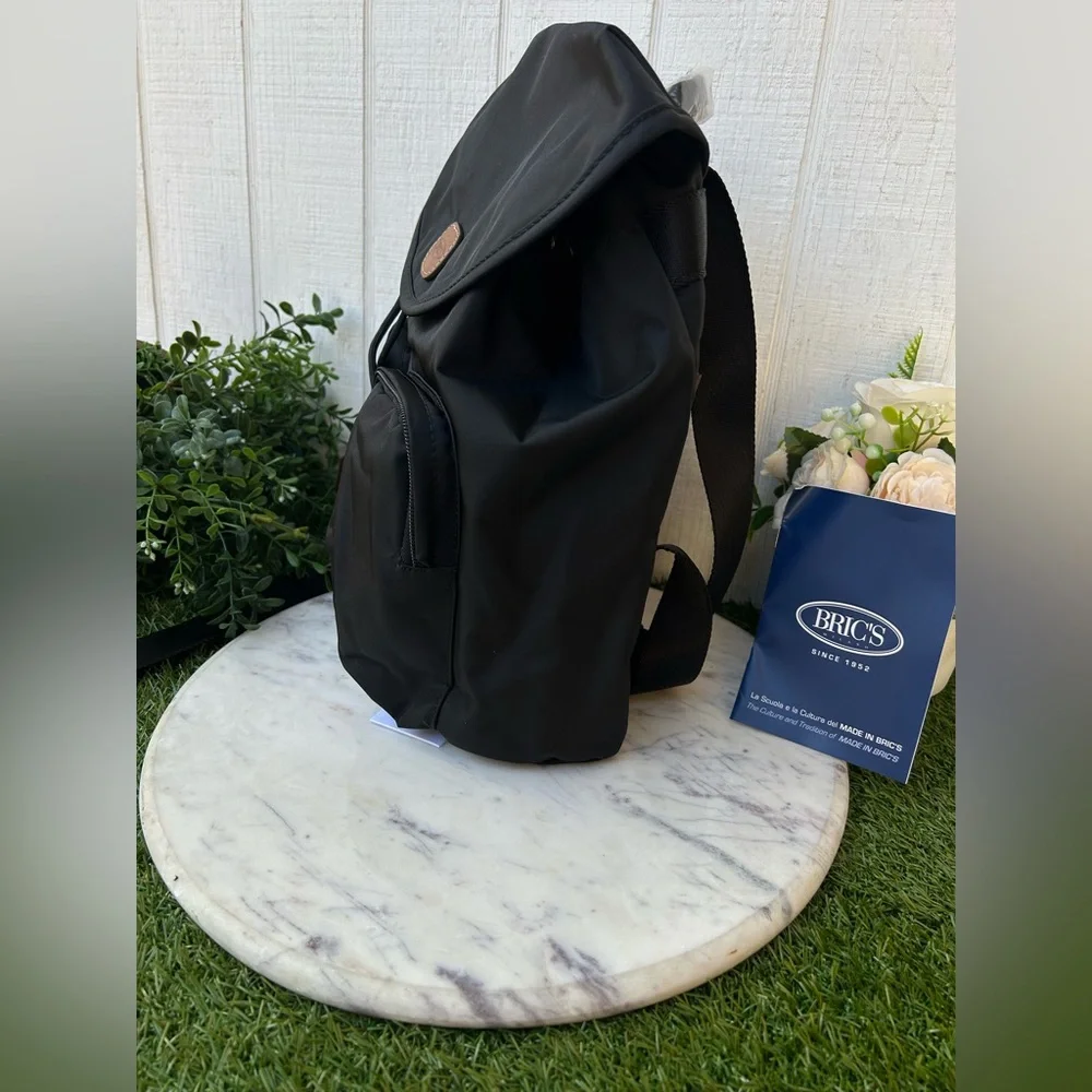 Bric's Black Nylon Backpack with Tan Leather Trim